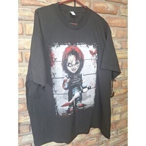 Chucky Horror Mugshot Graphic T-Shirt 2XL Black- Child’s Play Tee- Unworn!